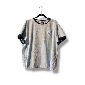 Blue Graphic Ringer Tee | Kawaii Witchy Fox Tee